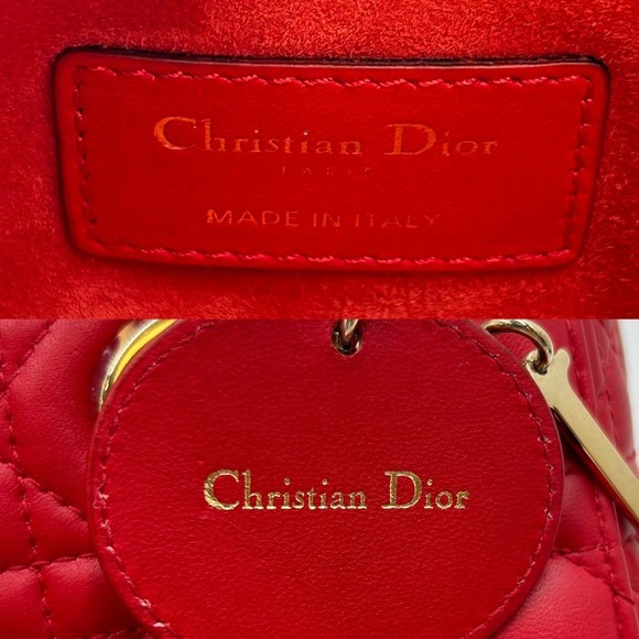 Christian Dior 2way Small Lady Dior Handbag Lambskin Red - Picture 5 of 9